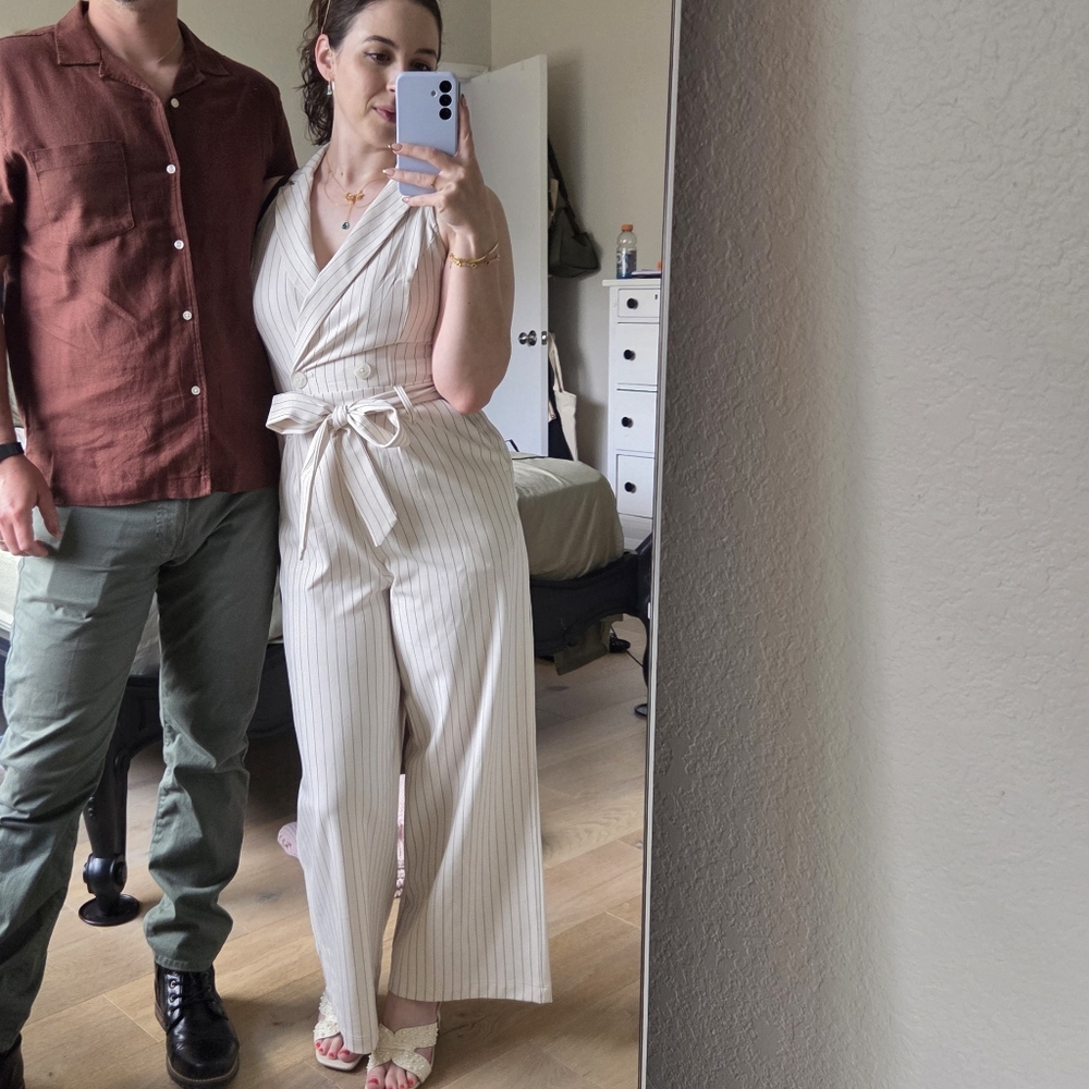 a new day Cream Striped Jumpsuit